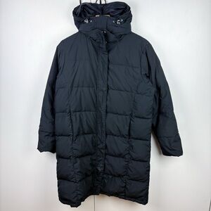 L.L. Bean Downtek 3/4 Length Goose Down Puffer Coat Black Hooded Medium Womens